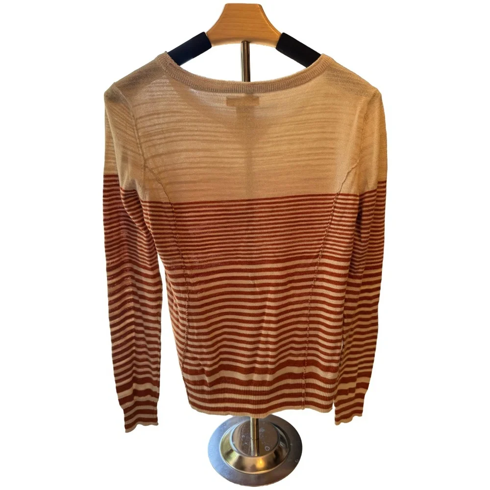 Lucky Brand Womens Striped Long Sleeve Crew Neck Sweater Cream Rust Orange Small